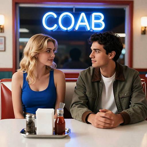 Retro Diner Romance in Neon Lighting