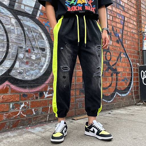 Distressed Neon Black Track Pants