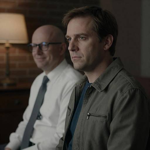 Two Men in Dimly Lit Room