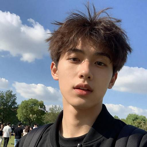 Intense Young Man with Blue Sky Background