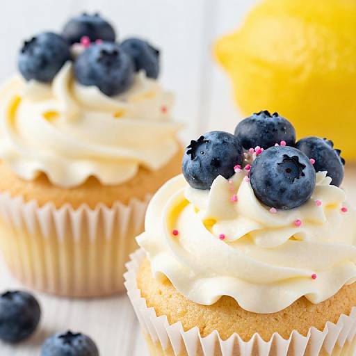 Close-Up Blueberry Frosted Cupcakes