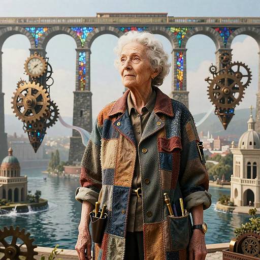 Visionary Elderly Female Architect-Sculptor with Aqueducts