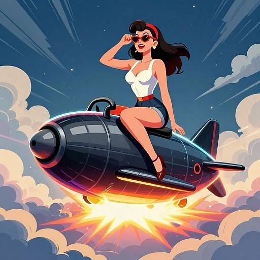Retro Futuristic Pinup on Atomic Bomb