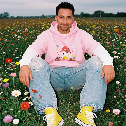 Photograph of a smiling man with short black hair, wearing a pink 