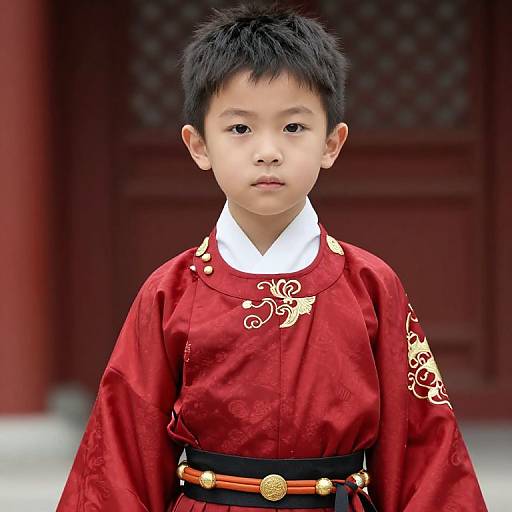 Asian Boy in Ornate Red Robe
