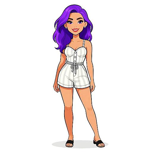 Smiling Woman in Striped Linen Romper