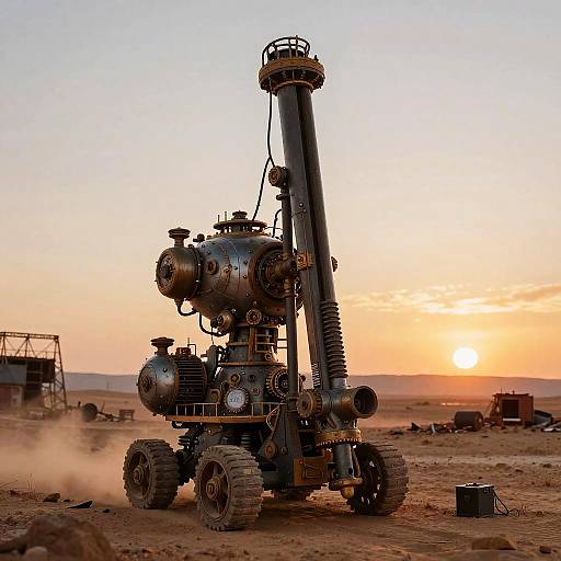 Steampunk Jumbo Drill at Desert Sunset