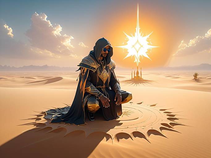 Lonely Necromancer in a Desert Landscape