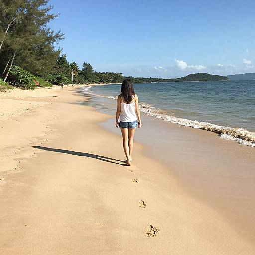 Solo Woman Walking on Tropical Beach