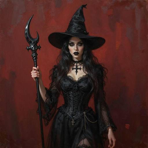 Realistic Gothic Witch Oil Painting