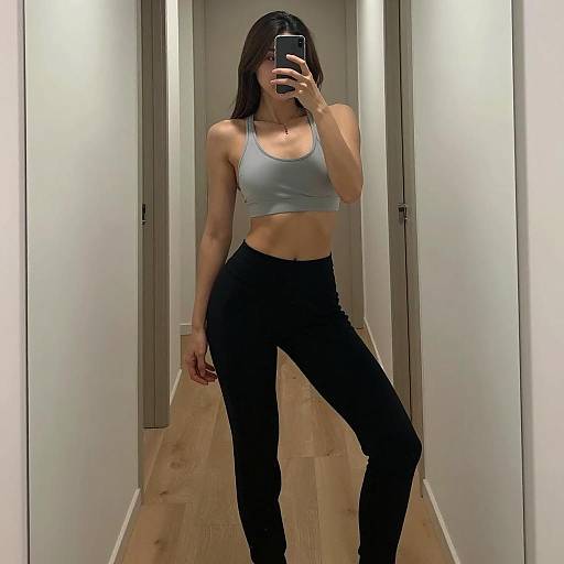 Fit Woman Taking Mirror Selfie in Sportswear