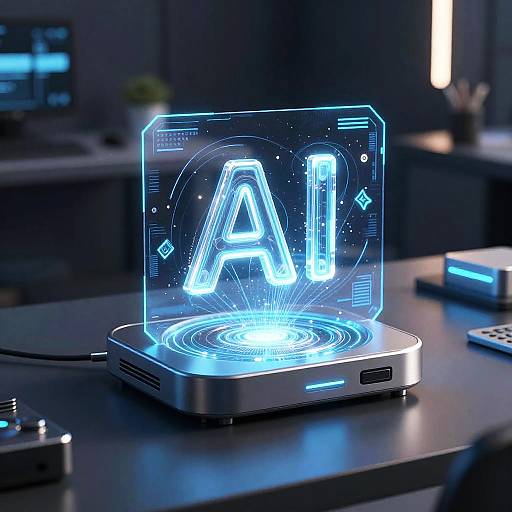 Digital artwork: Neon blue holographic letter 