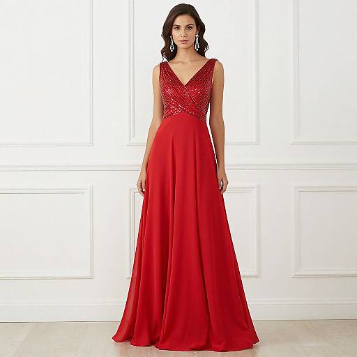 Elegant Woman in Vibrant Red Evening Dress