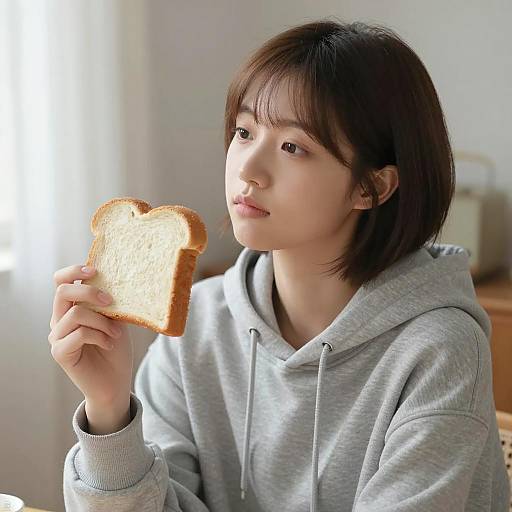 Young Asian Woman Holding Bread