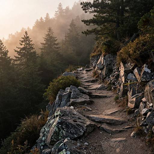 Misty Sunrise on Mountain Trail