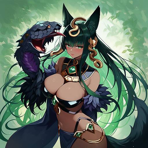 Illustration of Anubis (monster girl encyclopedia), monster girl encyclopedia in the style of Yuzuruka (bougainvillea)