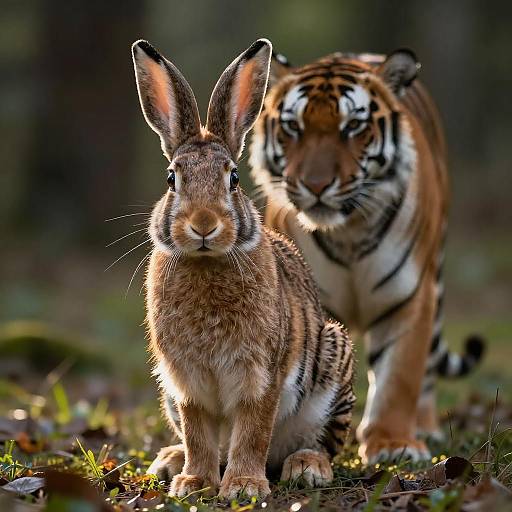 Cinematic Rabbit-Tiger in Forest Setting