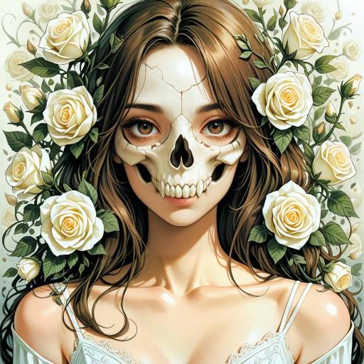 Woman with Skull Face Paint and White Roses