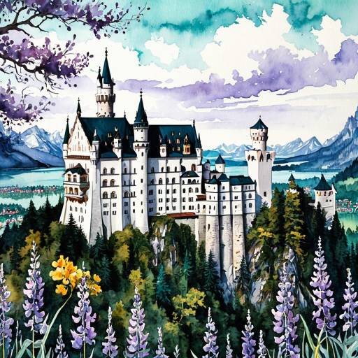 Watercolor Painting of Neuschwanstein Castle