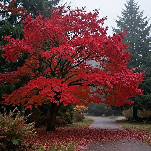 Surreal Autumnal Crimson Tree Scene