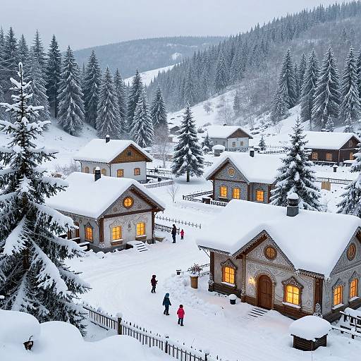Snowy Fantasy Village in Valley