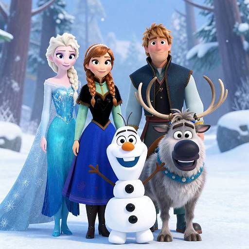 Disney's Frozen Characters in a Snowy Scene