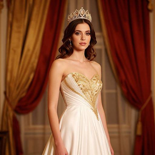 Regal Woman in White and Gold