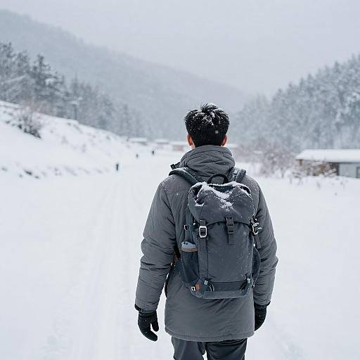Man on Snowy Mountain Trail