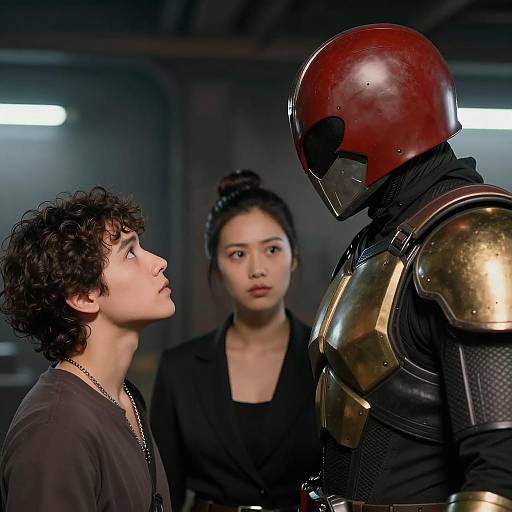 Dramatic Encounter in Dimly Lit Room