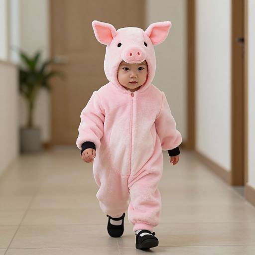 Toddler in Pink Pig Costume