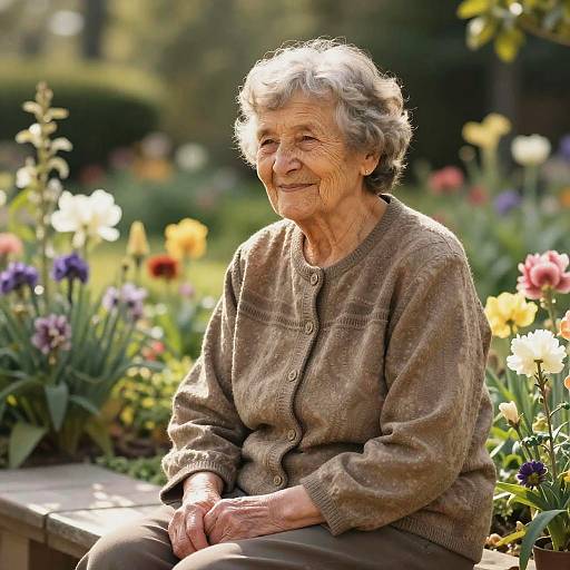 Elderly Woman in Peaceful Garden
