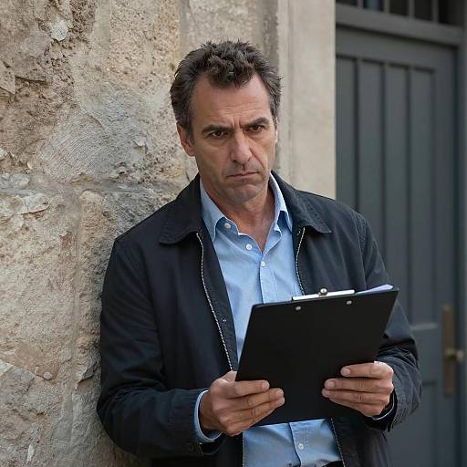 Middle-aged man with clipboard outdoors