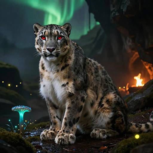 Feral Snow Leopard in Mystical Cave