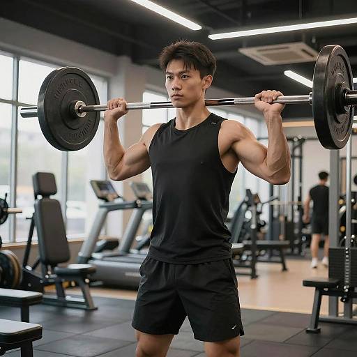 Muscular Men Lifting Weights in Gym