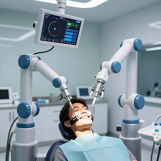 Futuristic Robot Applying Dental Braces