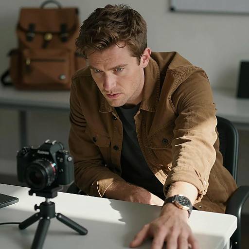 Focused Man with Camera in Sunlight