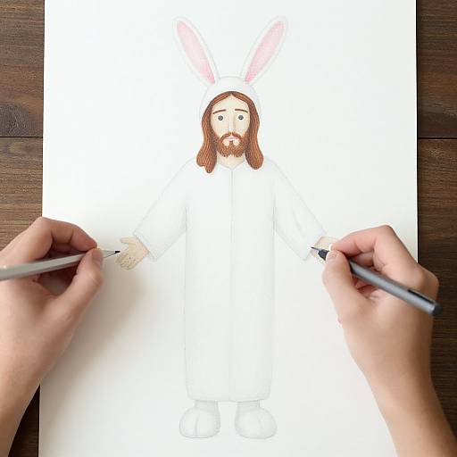 Drawing of Jesus in Easter Bunny Costume