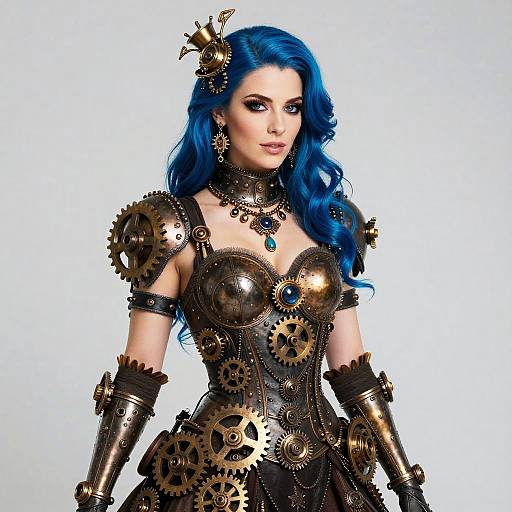 Blue-Haired Steampunk Muse with Gears