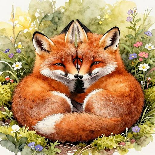 Charming Foxes Cuddling Illustration
