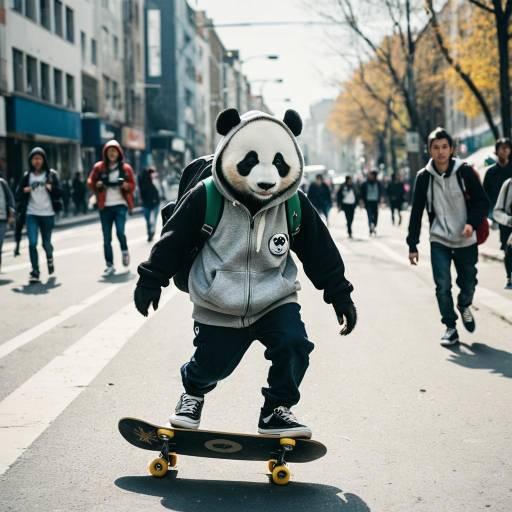 Panda Hoodie Skateboarding in Urban Street