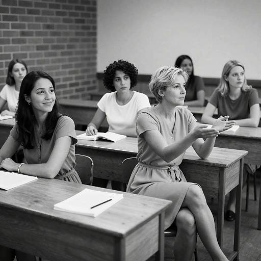 Black and White Classroom with Women Students