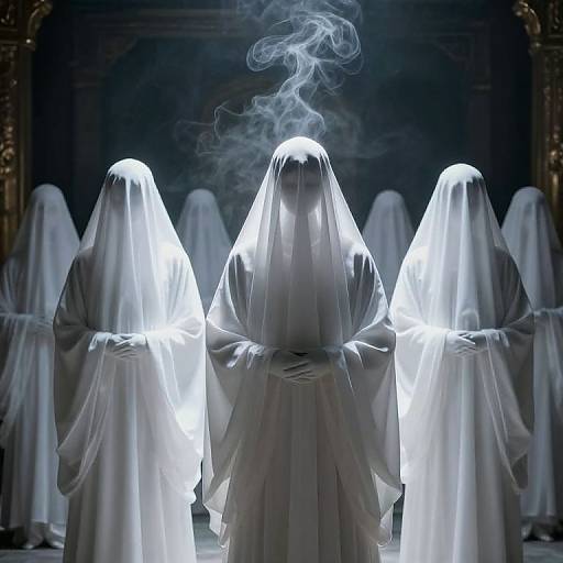 Ethereal Figures in Veiled Ceremony