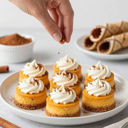 Sprinkling Cinnamon on Mini Vegan Cheesecakes
