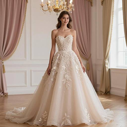 Elegant Strapless Beige Ball Gown