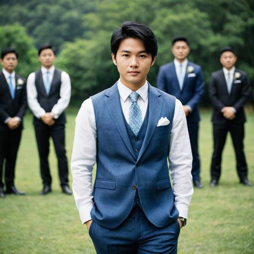Asian Groom with Groomsmen Outdoors