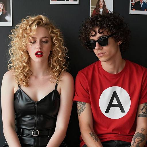 Stylish Duo Against Dark Wall