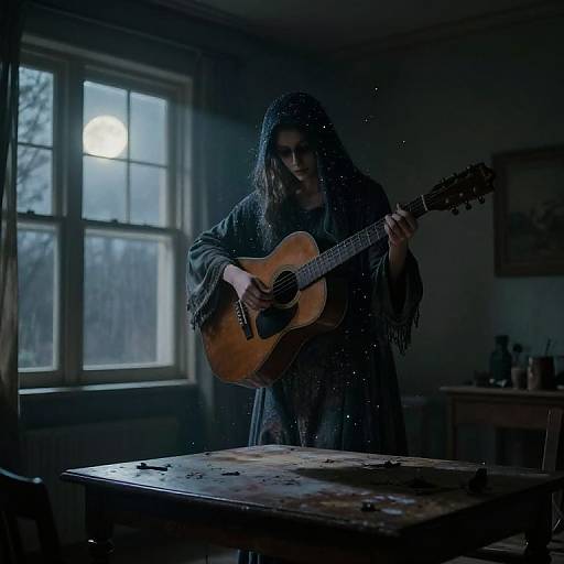 Astral Musician in Haunting Nighthawks Scene