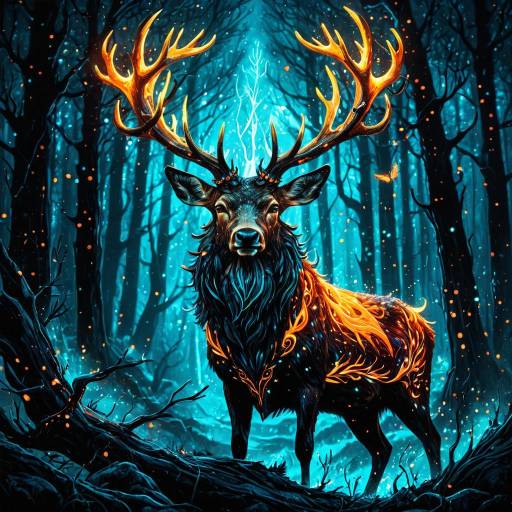 Bioluminescent Stag Spirit in Dark Fantasy Bioluminescent Stag Spirit in Dark Fantasy