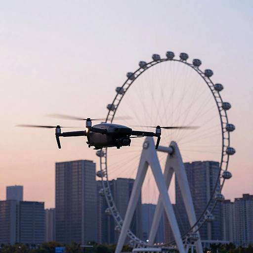 Sleek Black Drone at Sunset Skyline