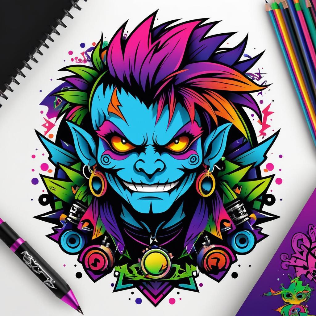 Vibrant Punk Rock Goblin Tattoo Logo